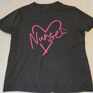 Black T-Shirt with Pink Nurse Heart Design